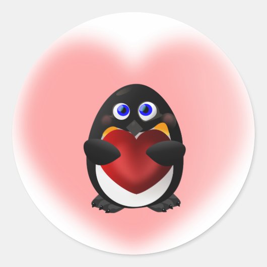 Valentijnsdag Penguin met hart Ronde Sticker (Voorkant)
