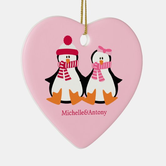 Valentijnsdag Penguins Keramisch Ornament (Rechts)