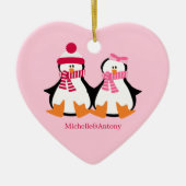 Valentijnsdag Penguins Keramisch Ornament (Voorkant)