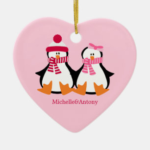 Valentijnsdag Penguins Keramisch Ornament
