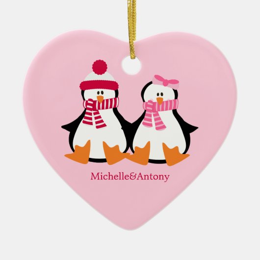 Valentijnsdag Penguins Keramisch Ornament (Voorkant)