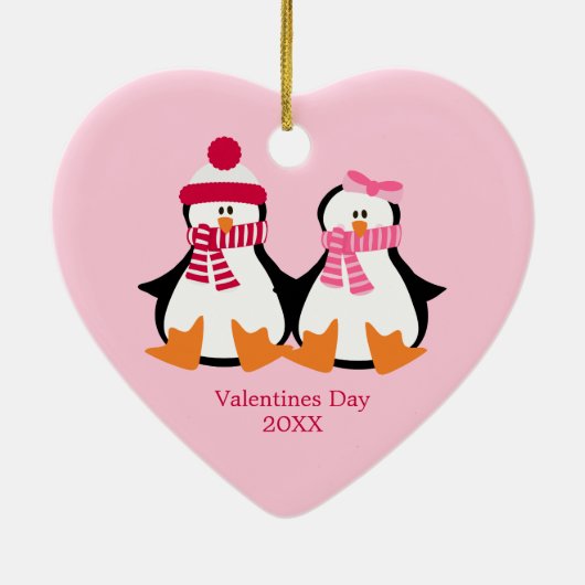 Valentijnsdag Penguins Keramisch Ornament (Achterkant)