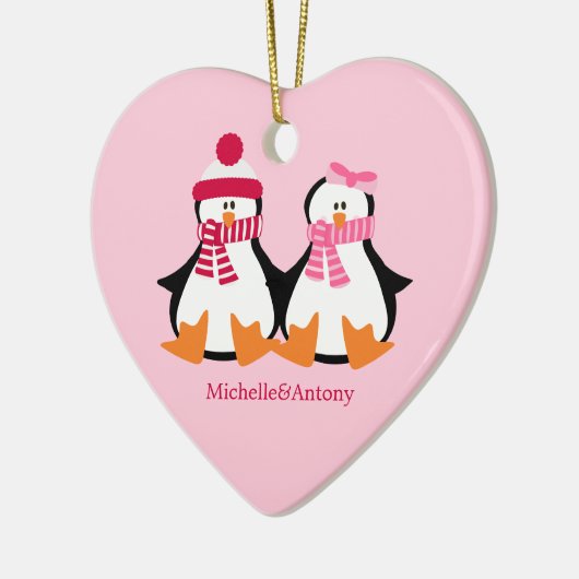 Valentijnsdag Penguins Keramisch Ornament (Links)