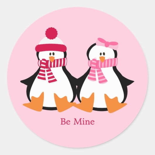 Valentijnsdag Penguins Ronde Sticker (Voorkant)