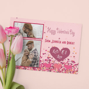 Valentijnsdag Persoonlijke Foto Roze Harten Notitiekaartje