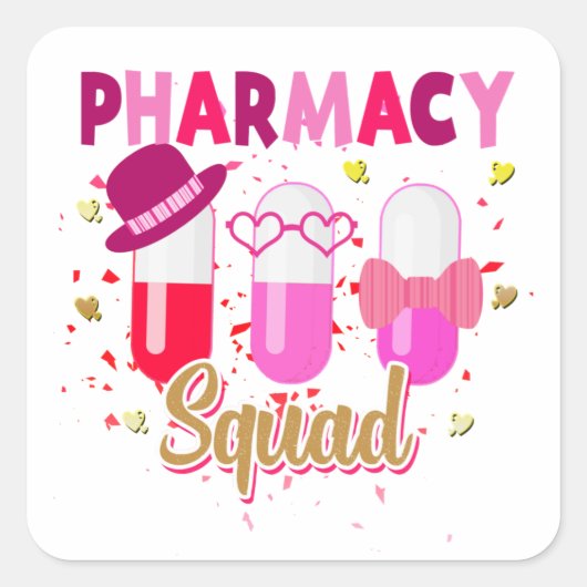 Valentijnsdag Pharmacy Squad Group Matching Vierkante Sticker (Voorkant)