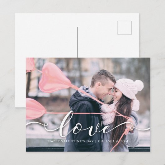 Valentijnsdag Photo Briefkaart | Pink Love (Voorkant / Achterkant)