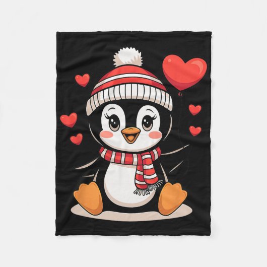 Valentijnsdag Pinguïn Hart Ballon Cute Fleece Deken (Voorkant)