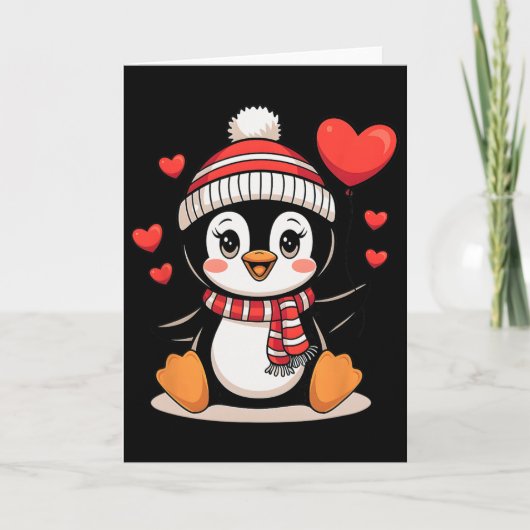 Valentijnsdag Pinguïn Hart Ballon Cute Kaart (Voorkant)