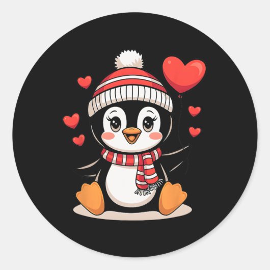 Valentijnsdag Pinguïn Hart Bylloon Schattig Ronde Sticker (Voorkant)