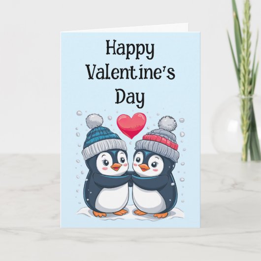 Valentijnsdag Pinguïn Koppel Kaart (Voorkant)