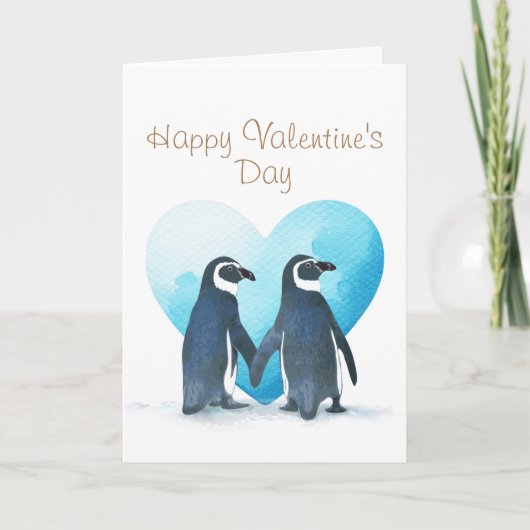 Valentijnsdag Pinguïns Wenskaart Kaart (Voorkant)