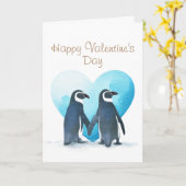 Valentijnsdag Pinguïns Wenskaart Kaart (Gele Bloem)