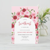 Valentijnsdag Pink Floral Arch Birthday Kaart (Staand voorkant)