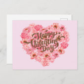 Valentijnsdag Pink Peony Floral Heart Briefkaart (Voorkant / Achterkant)