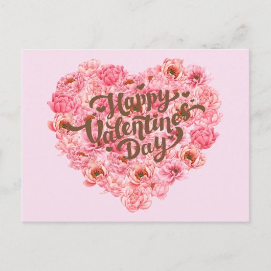 Valentijnsdag Pink Peony Floral Heart Briefkaart (Voorkant)