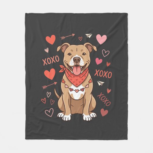 Valentijnsdag Pitbull Hond XOXO Liefde Design Fleece Deken (Voorkant)