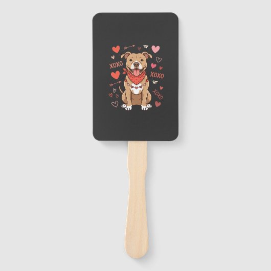 Valentijnsdag Pitbull Hond XOXO Liefde Design Handwaaier (Voorkant)