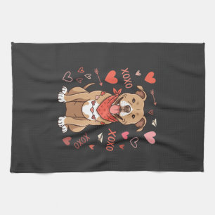 Valentijnsdag Pitbull Hond XOXO Liefde Design Theedoek