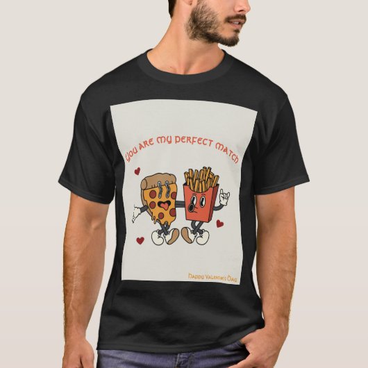Valentijnsdag "Pizza en Frites Match" T-shirt (Voorkant)