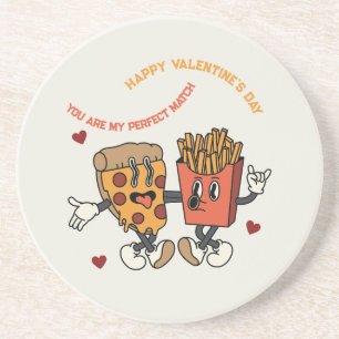 Valentijnsdag "Pizza en Gebakken Aardappelen Match Zandsteen Onderzetter
