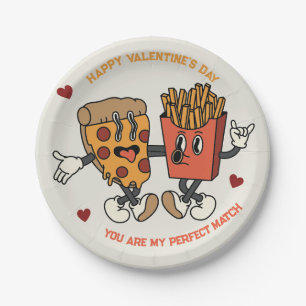 Valentijnsdag "Pizza en gefrituurde aardappelen Ma Papieren Bordje