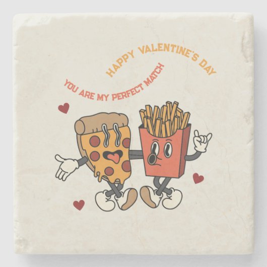 Valentijnsdag "Pizza en gefrituurde aardappelen Ma Stenen Onderzetter (Voorkant)