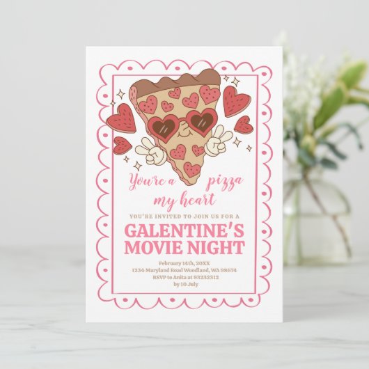 Valentijnsdag Pizza Party Kaart (Staand voorkant)