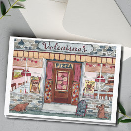Valentijnsdag Pizza Winkel Waterverfkaart Kaart