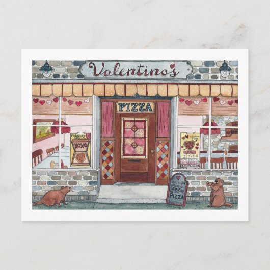 Valentijnsdag Pizza WinkelWaterverf Briefkaart (Voorkant)