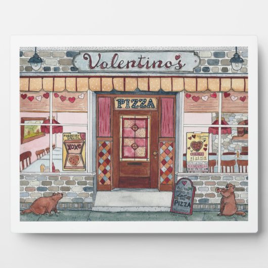 Valentijnsdag Pizza WinkelWaterverf Fotoplaat (Voorkant)