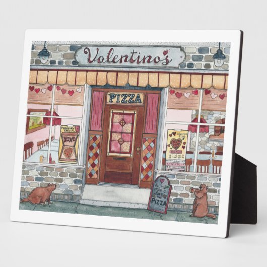 Valentijnsdag Pizza WinkelWaterverf Fotoplaat (Zijkant)