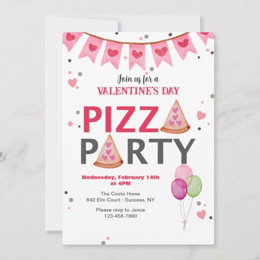 Valentijnsdag Pizzafeest Uitnodiging (Voorkant)