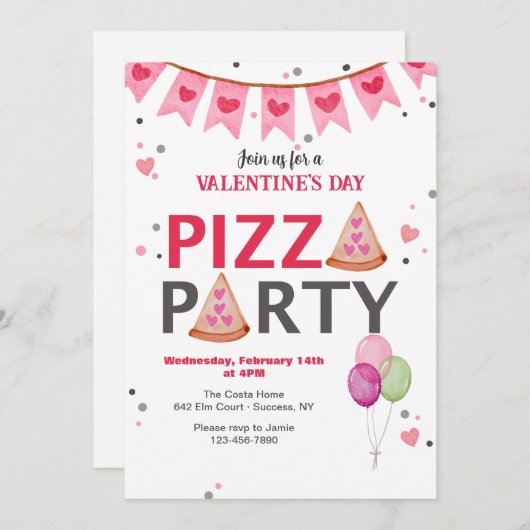 Valentijnsdag Pizzafeest Uitnodiging (Voorkant / Achterkant)