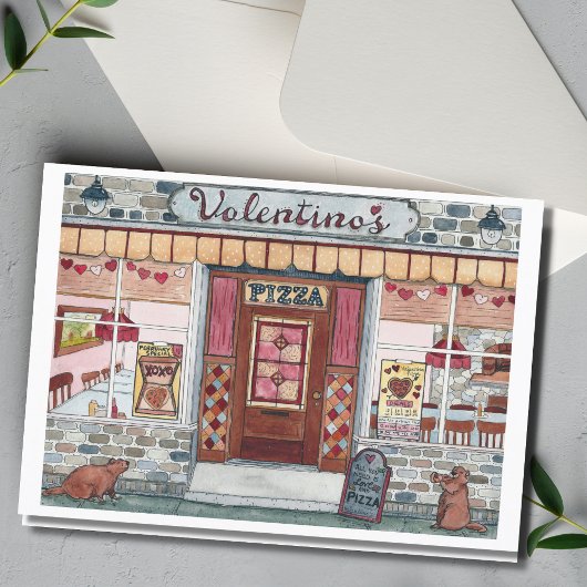 Valentijnsdag Pizzawinkel Watercolor Kaart