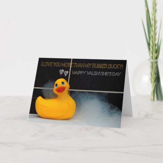 Valentijnsdag plezier met Sinaasappel rubber Ducky Feestdagen Kaart (Voorkant)