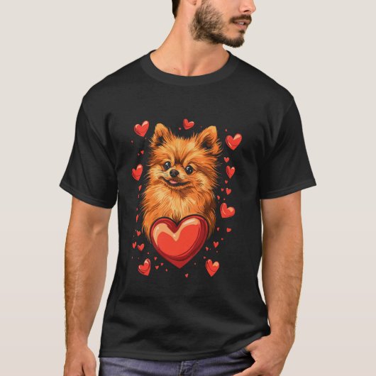 Valentijnsdag Pomeranian Hond Vector T-shirt (Voorkant)