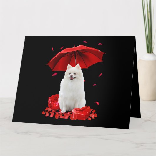Valentijnsdag Pommeren Umbrella Heart Puppy Dog Kaart (Voorkant)