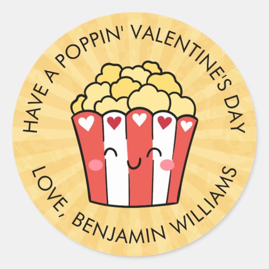 Valentijnsdag Popcorn Favors Treat Bags van naam Ronde Sticker (Voorkant)