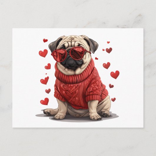 Valentijnsdag Pug Dog Briefkaart (Voorkant)