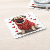 Valentijnsdag Pug Dog Kartonnen Onderzetters (Gebogen)