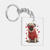 Valentijnsdag Pug Dog Sleutelhanger (Voorkant Links)