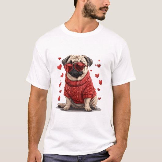 Valentijnsdag Pug Dog T-shirt (Voorkant)