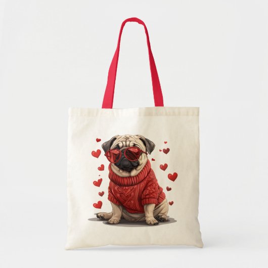 Valentijnsdag Pug Dog Tote Bag (Voorkant)