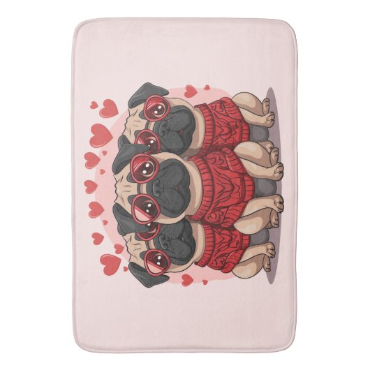 Valentijnsdag Pug Dogs Badmat (Voorkant Verticaal)