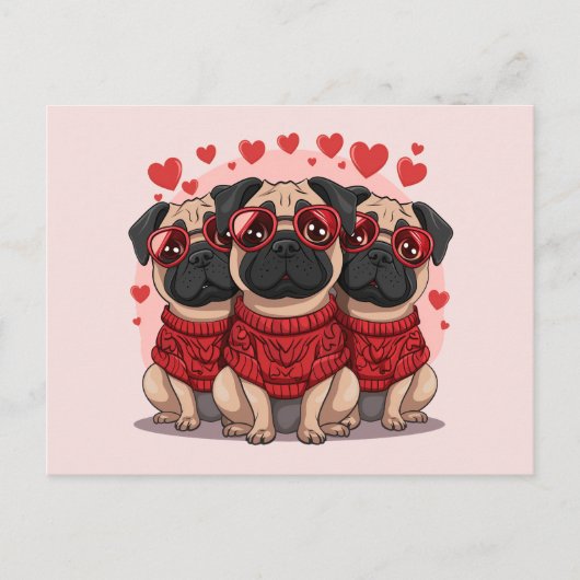 Valentijnsdag Pug Dogs Briefkaart (Voorkant)
