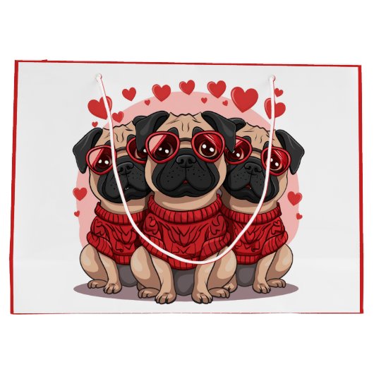 Valentijnsdag Pug Dogs Groot Cadeauzakje (Achterkant)