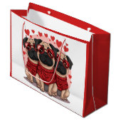 Valentijnsdag Pug Dogs Groot Cadeauzakje (Voorkant Gekanteld)