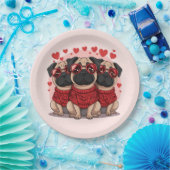 Valentijnsdag Pug Dogs Papieren Bordje (Feest)