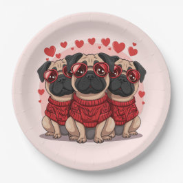 Valentijnsdag Pug Dogs Papieren Bordje